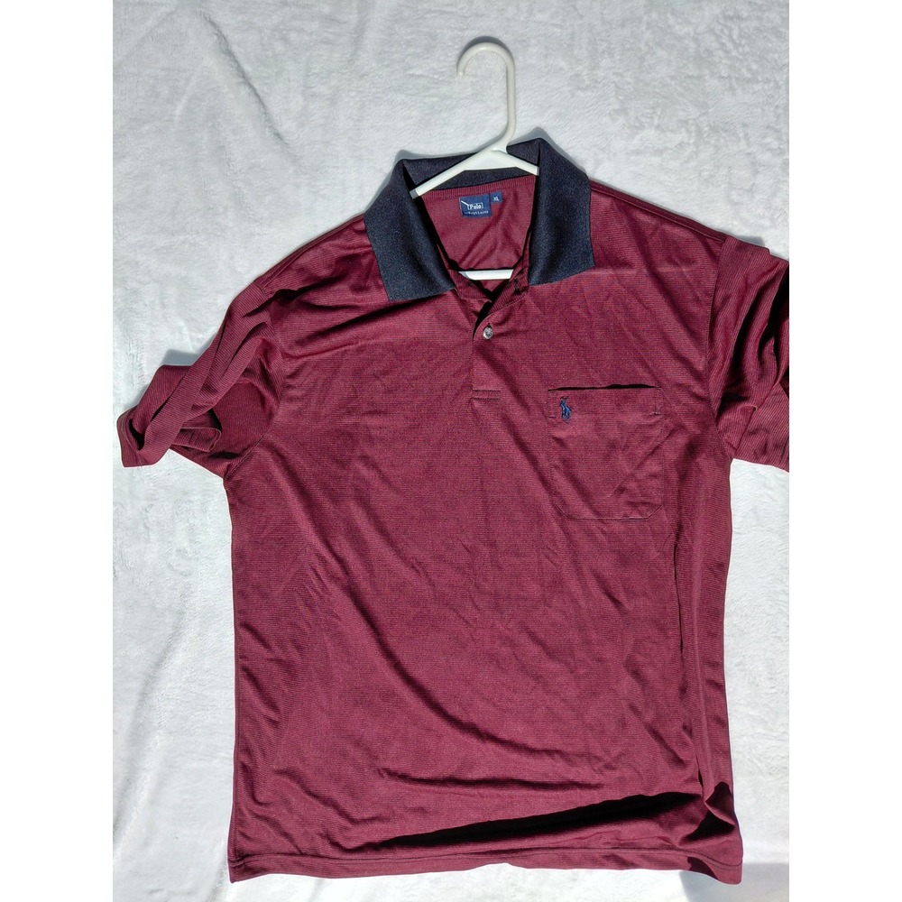 Polo Ralph Lauren Mens XL Burgundy Black Stripe Pocket Polo Shirt Short Sleeve